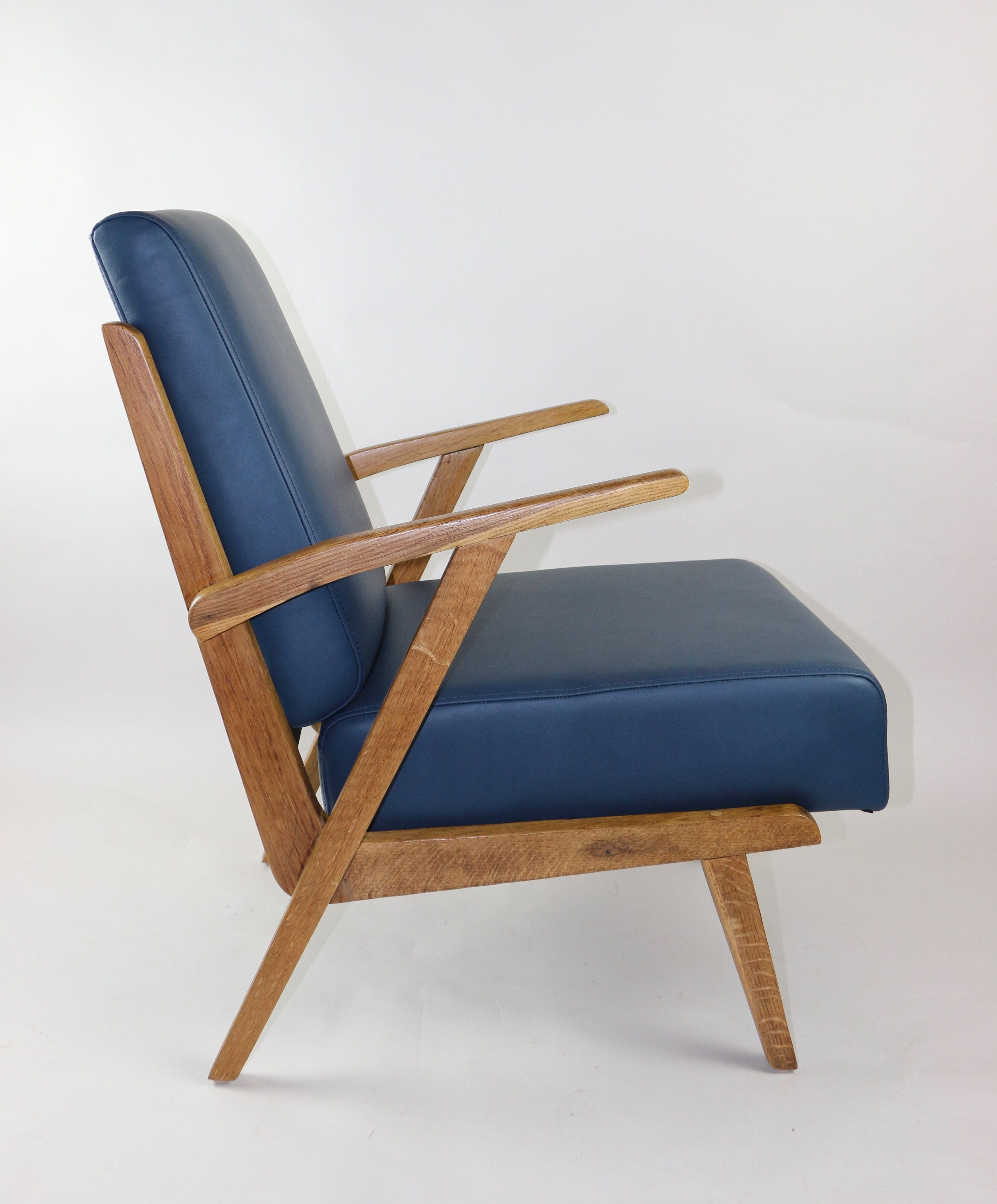 Fauteuil en cuir bleu des années 1970