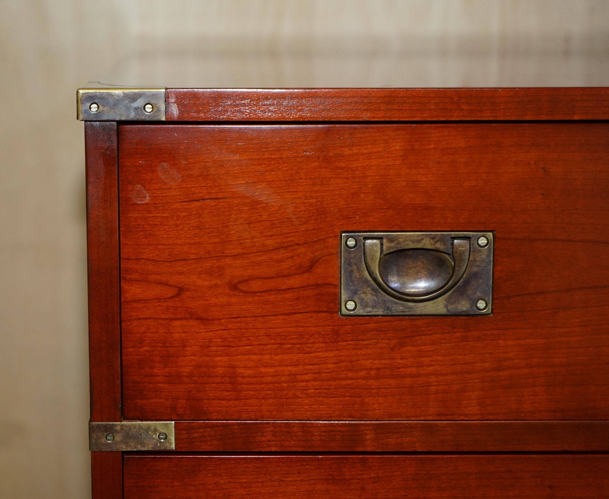 Vintage Military Campaign style chest of drawers in golden oak