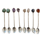 Box of 8 antique silver and stone spoons