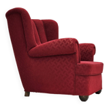1960s, Danish relax armchair, original condition, red cotton/wool, oak wood.
