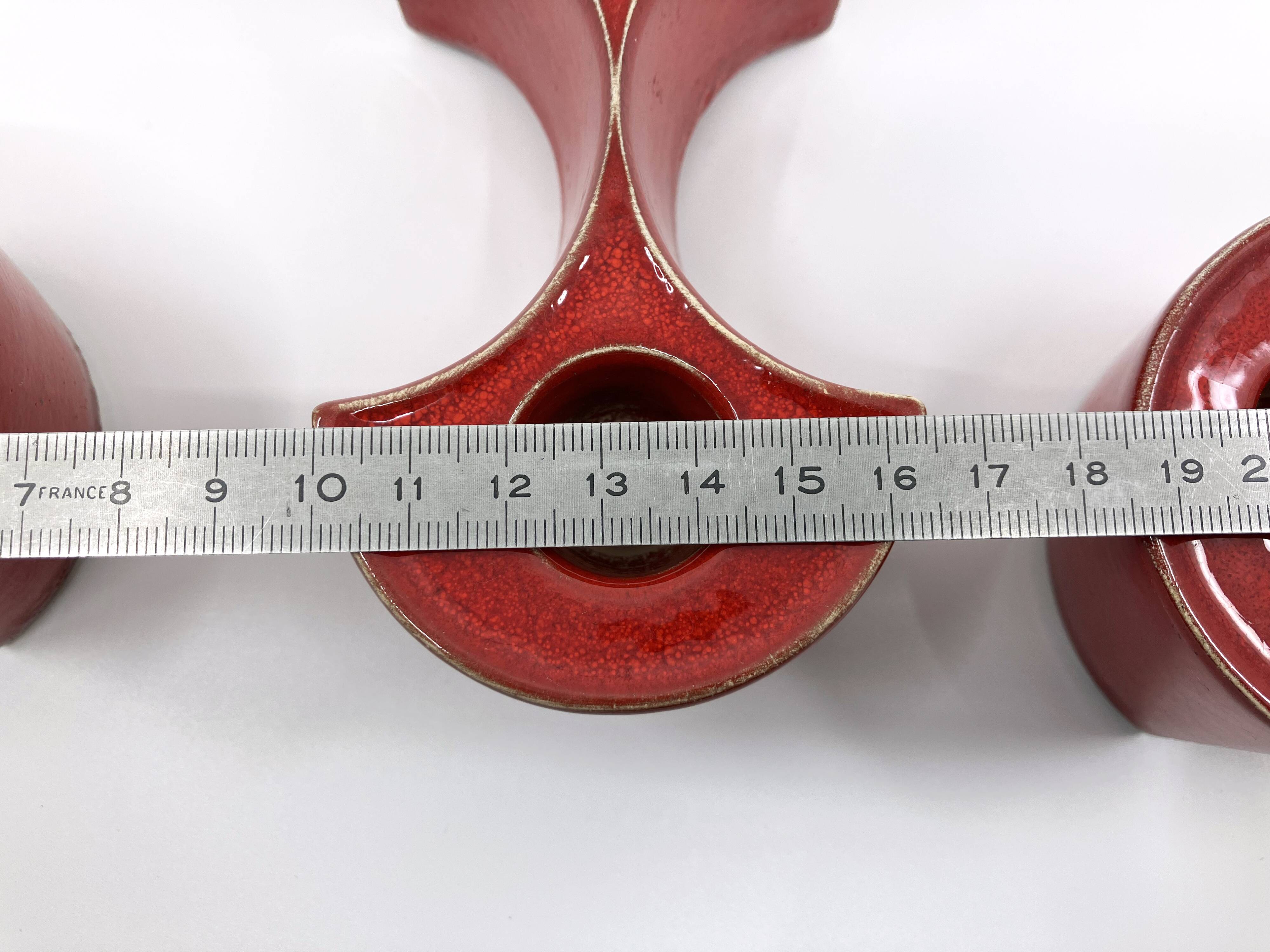 3 red ceramic candlesticks • Cari Zalloni • Steuler • 1970