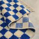 Handmade pure wool Moroccan rug in blue and white, size 1.5/2.5 m.