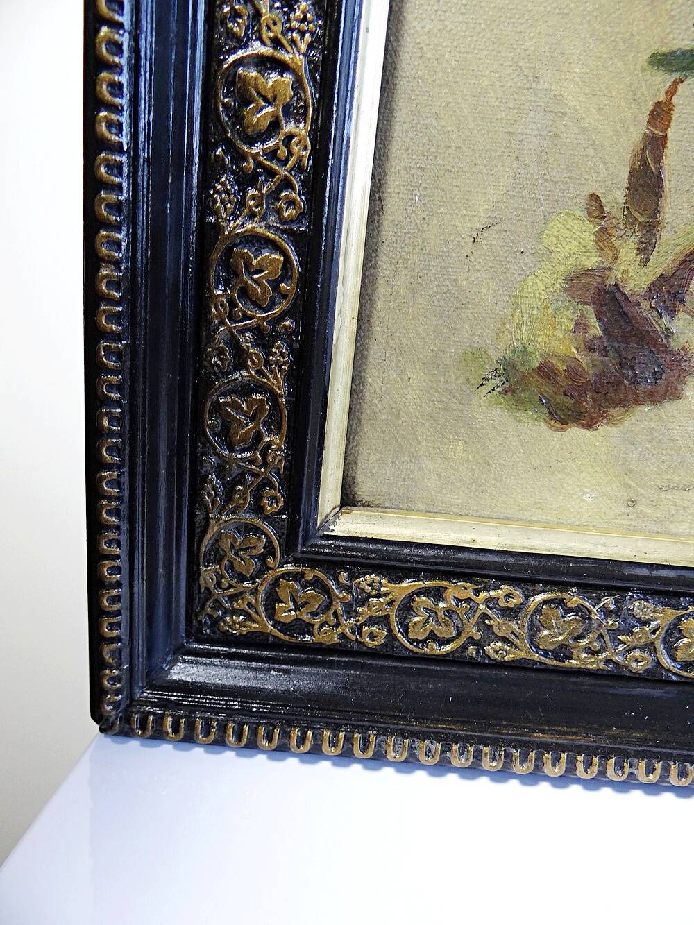 Large antique painting of peonies, signed E. Jacque, late 19th to early 20th century.