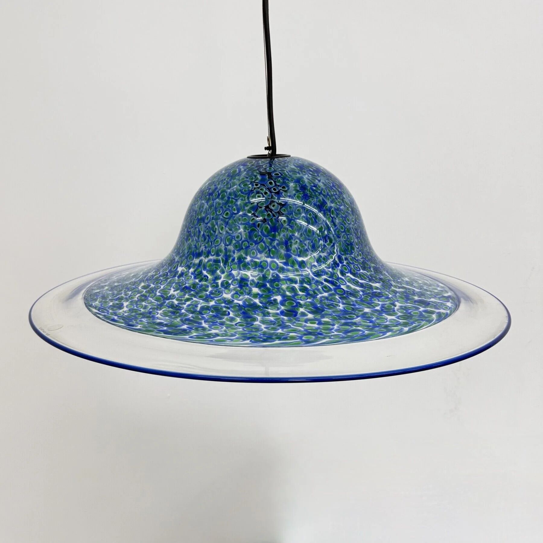 Suspension en verre de Murano bleu Neverrino par Gae Aulenti pour Vistosi Italie, années 1970.