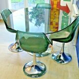 1960s Roche-Bobois set table + glass + 4 chairs, Tulip feet