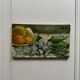 Oil on canvas still life with fruits and flowers by S. Raitel