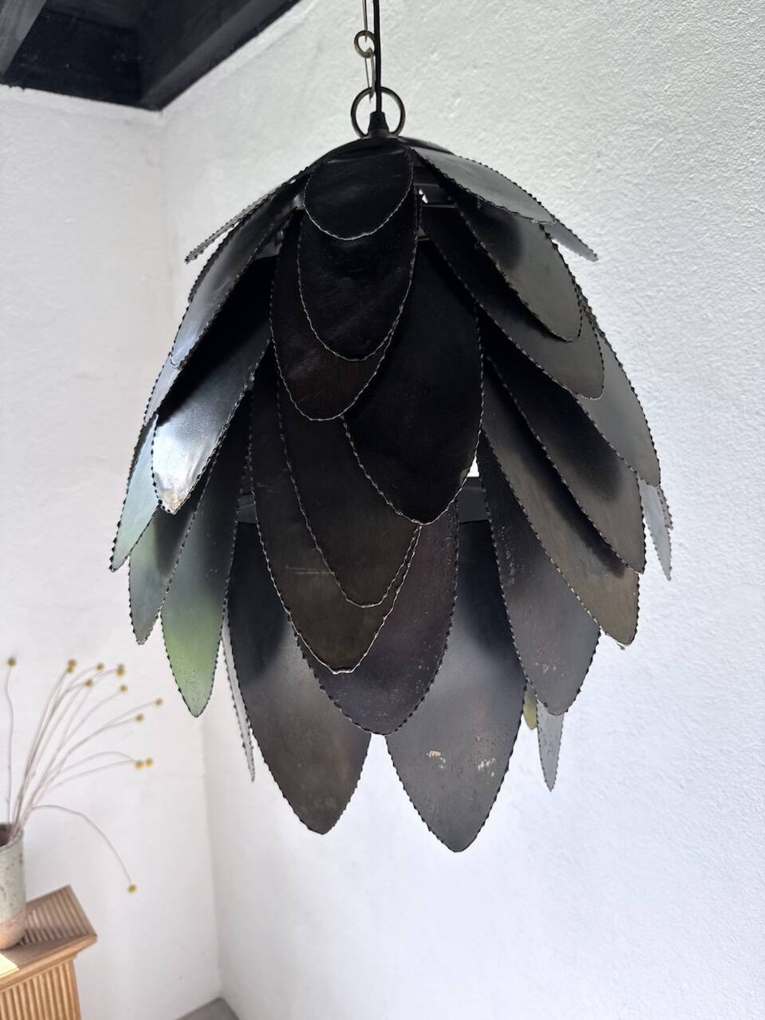 Brutalist suspension Jansen metal welded flower