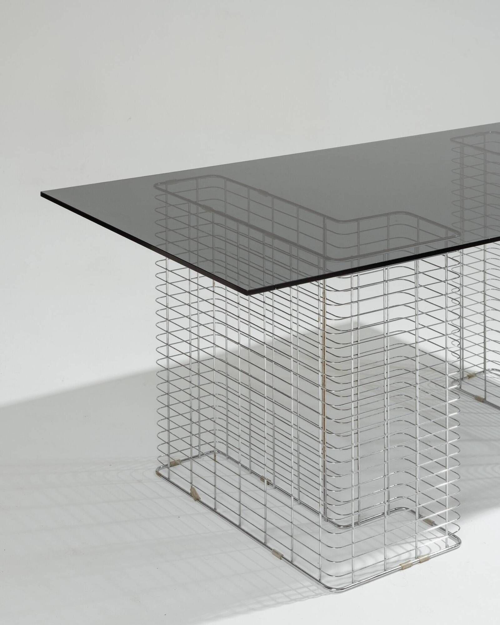 Large "Wire" Desk in Glass and Metal, Terence Conran, 1980s