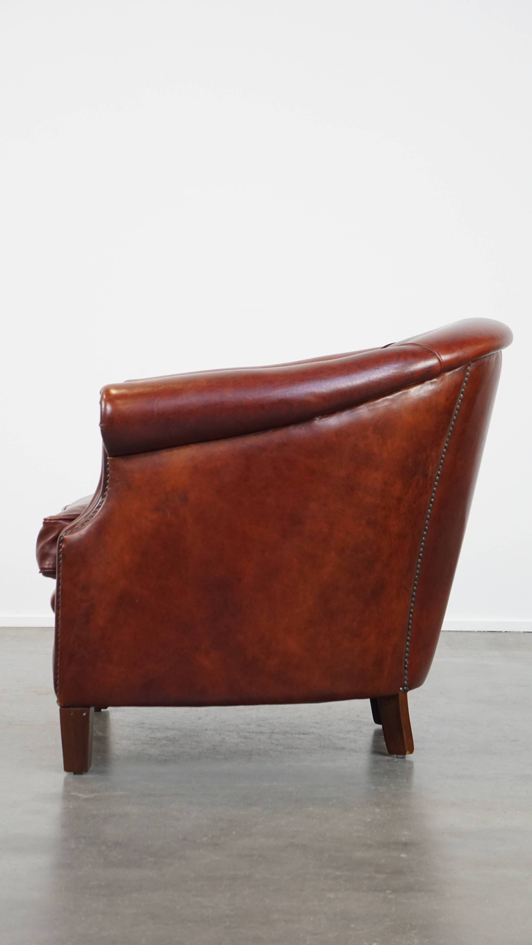 Cognac-Colored Cowhide Leather Club Chair in English Style