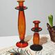 Lot of 2 amber glass candlesticks blown bubbled