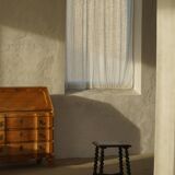 Vintage Scandinavian Stool Painted in Dark Green and Dark Red Wood, Folk Style, 1940s