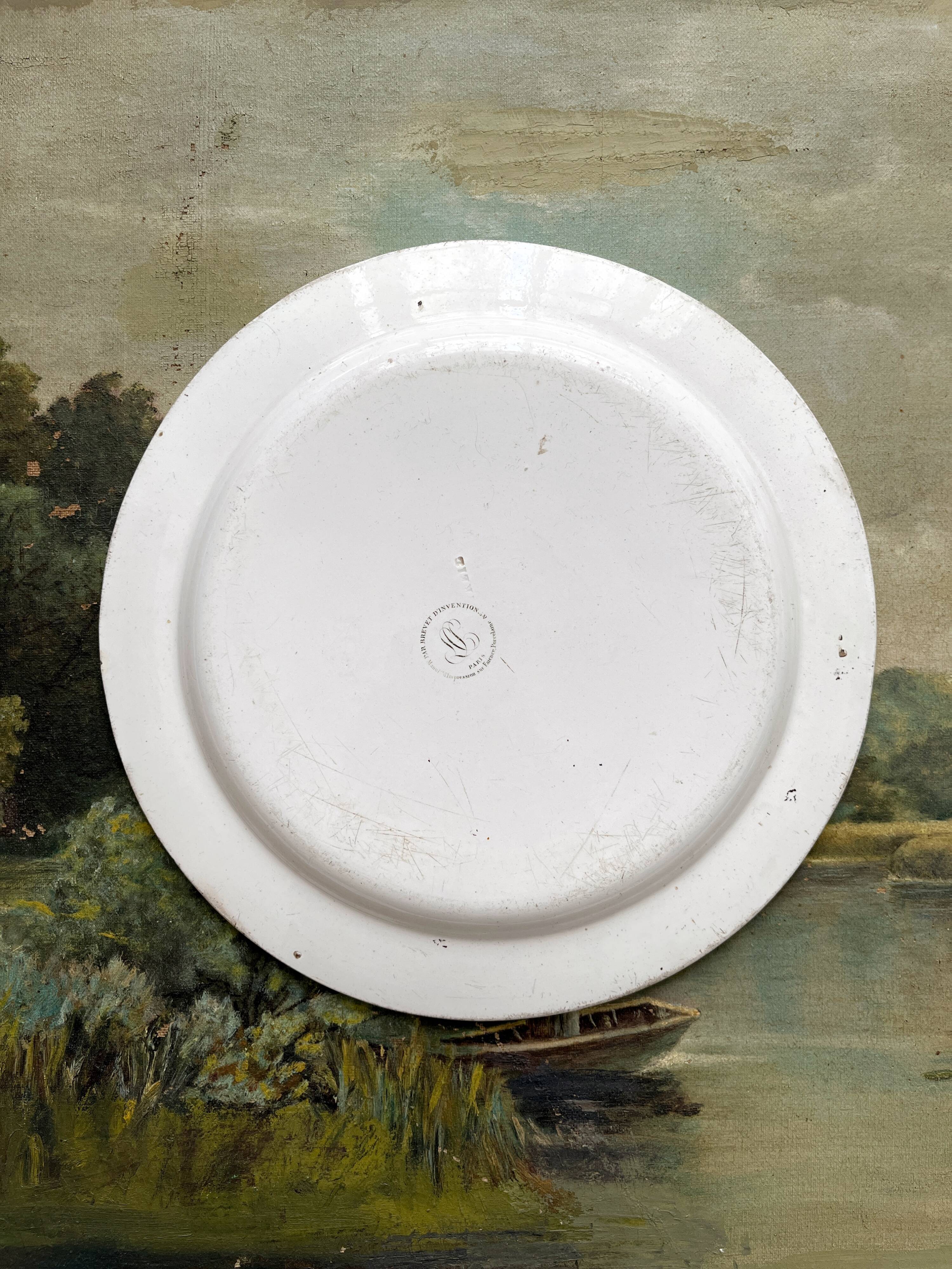 Antique fine earthenware plate "Pont de la Concorde" Creil, early 19th century