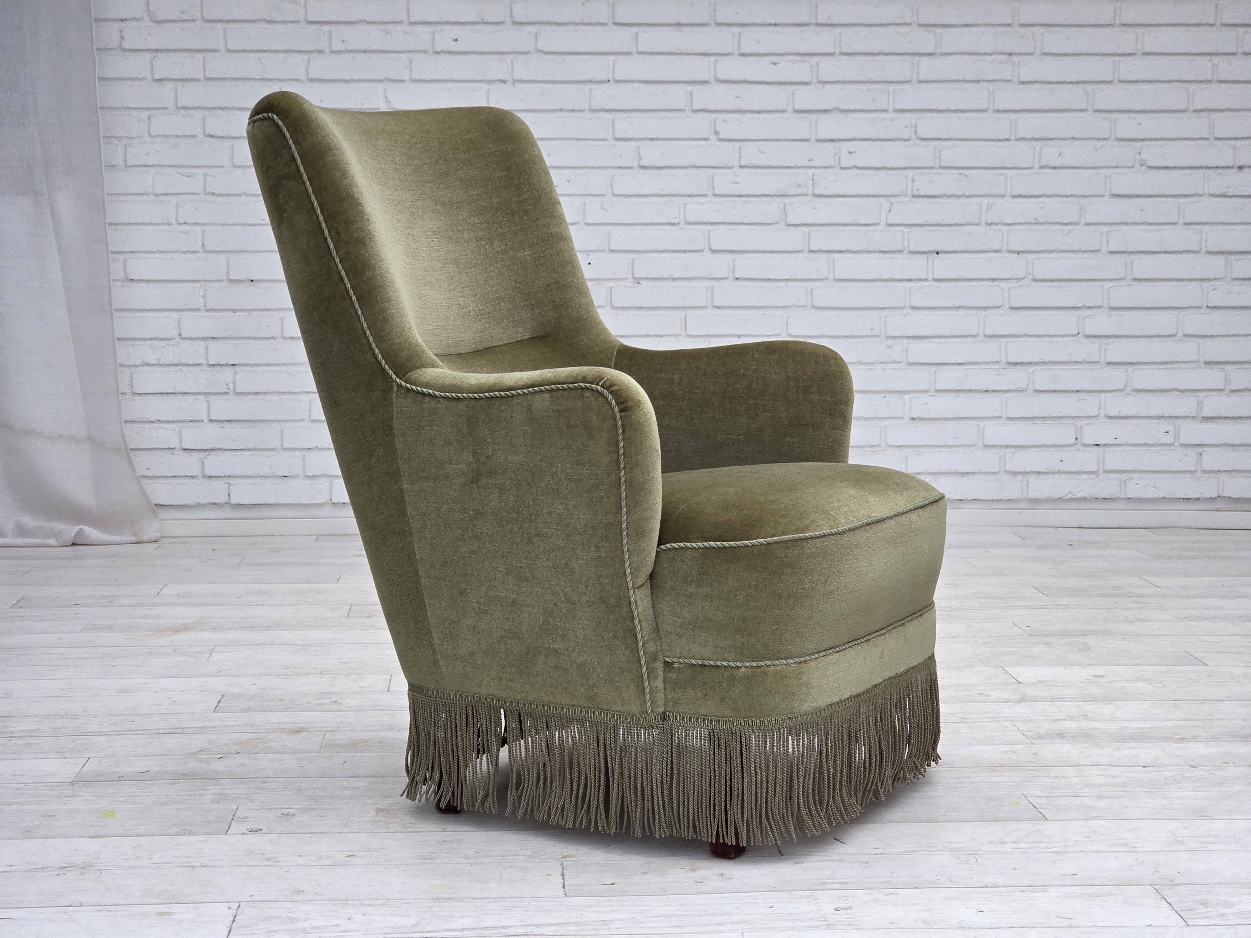 1970s, Danish highback armchair, green furniture velour.