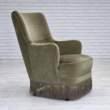 1970s, Danish highback armchair, green furniture velour.