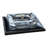 Antique crystal ashtray with its leather stand