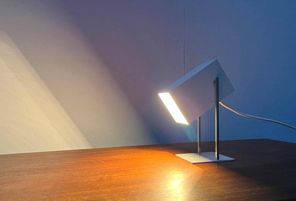 Mid-century minimalist German table lamp in cube by Kaiser Idell Leuchten, 1960s.