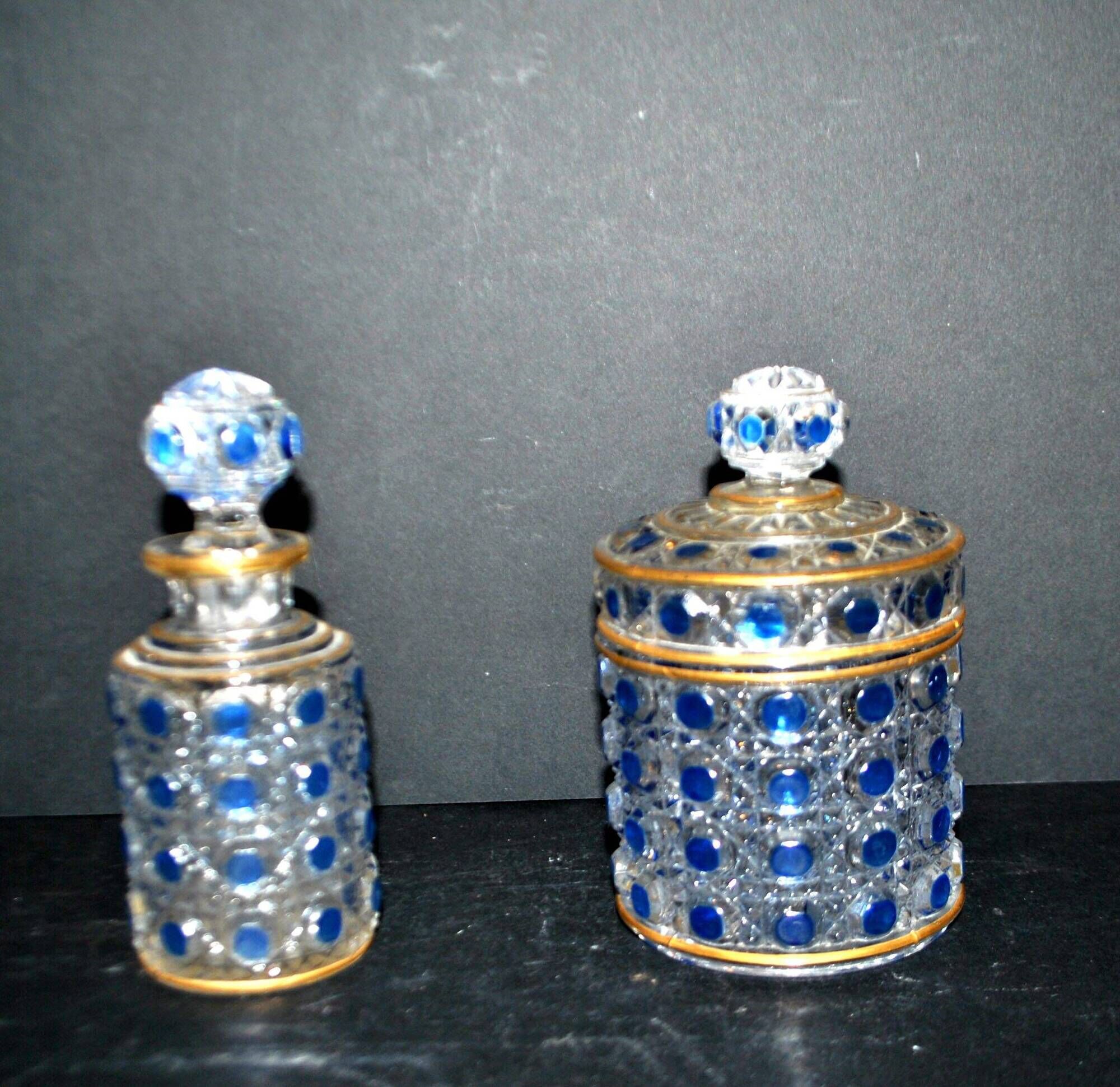 Baccarat bottle and box, antique diamond gemstones in moulded crystal, signed.