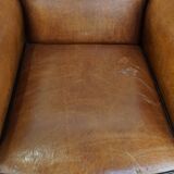 Set of 2  vintage cognac-colored sheep leather armchairs