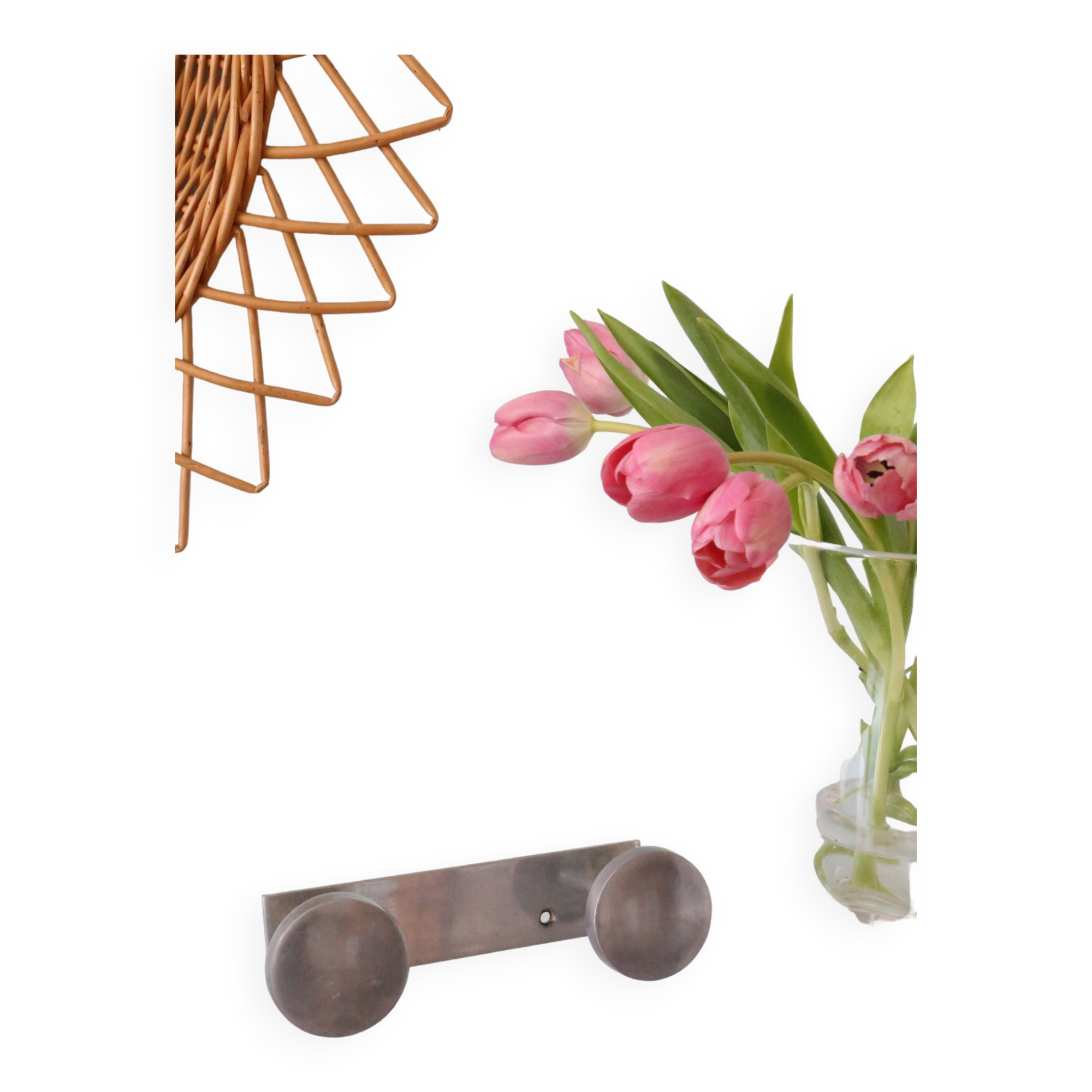 Brushed aluminum wall coat rack, vintage