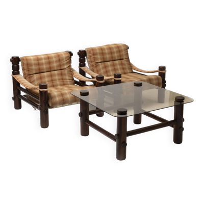 Ensemble de 2 chaises longues et table basse modèle ''Bjorn'' par Aleksander Kuczma, Pologne, années 1970