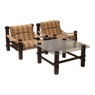 Set of 2 lounge chairs and coffe table model 'Bjorn' by Aleksander Kuczma, Poland, 1970s