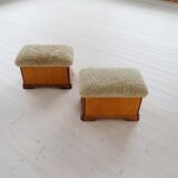 Swedish Art Deco Stools in Lacquered Birch with Sheepskin Seat, 1940s