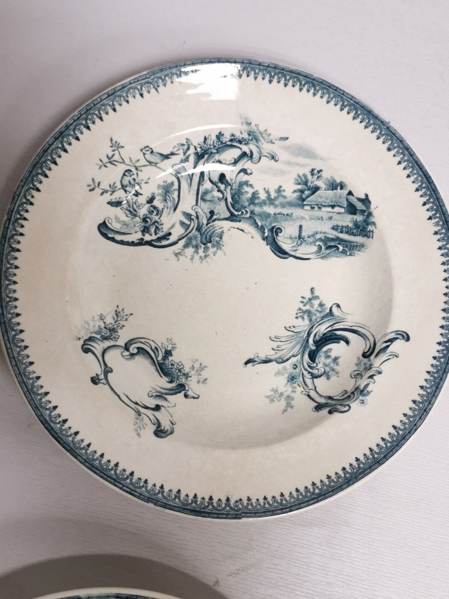 5 anciennes assiettes creuses Terre de fer rocaille faience pexonne