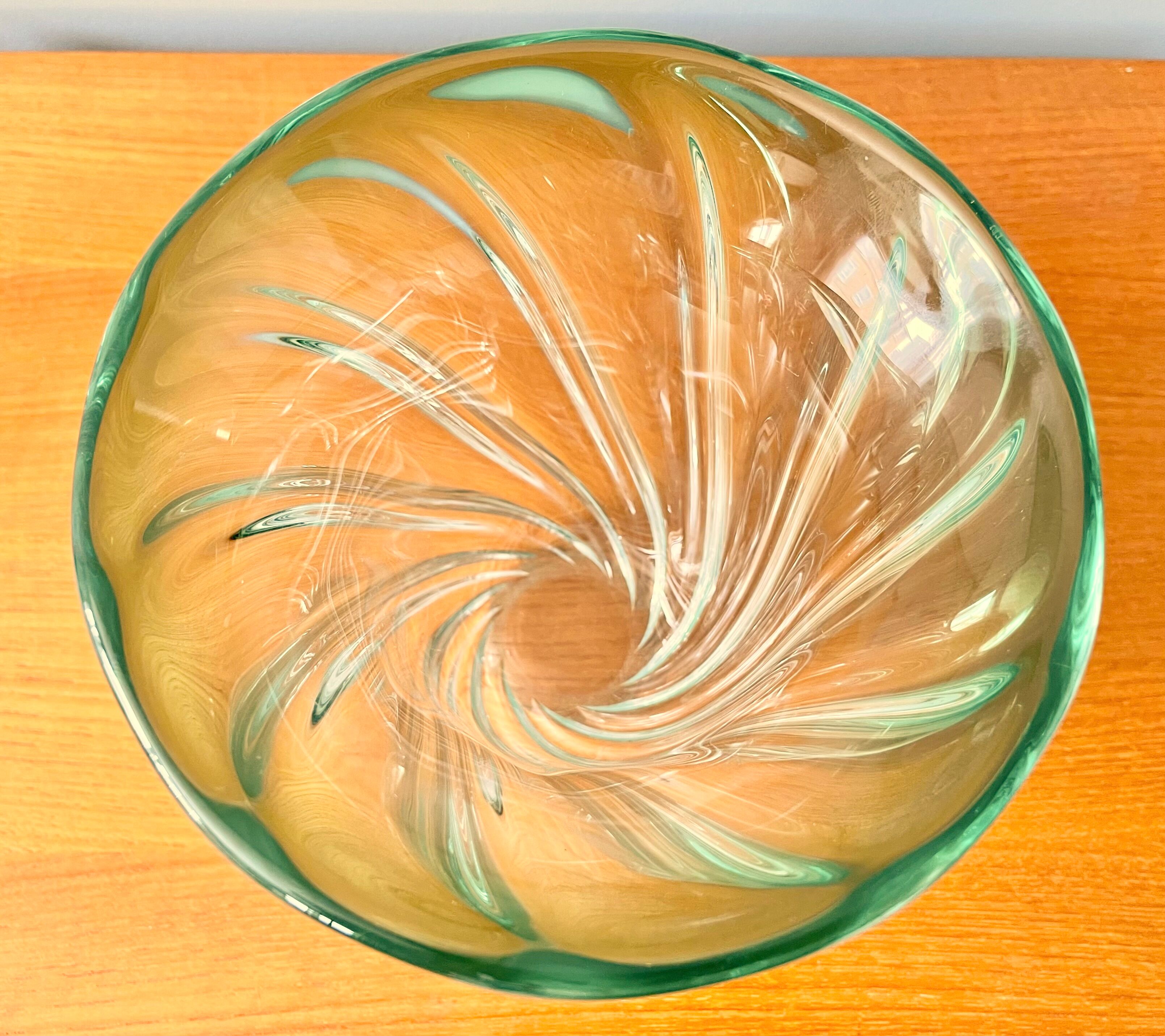 Val St Lambert Green Glass Vase from Belgium