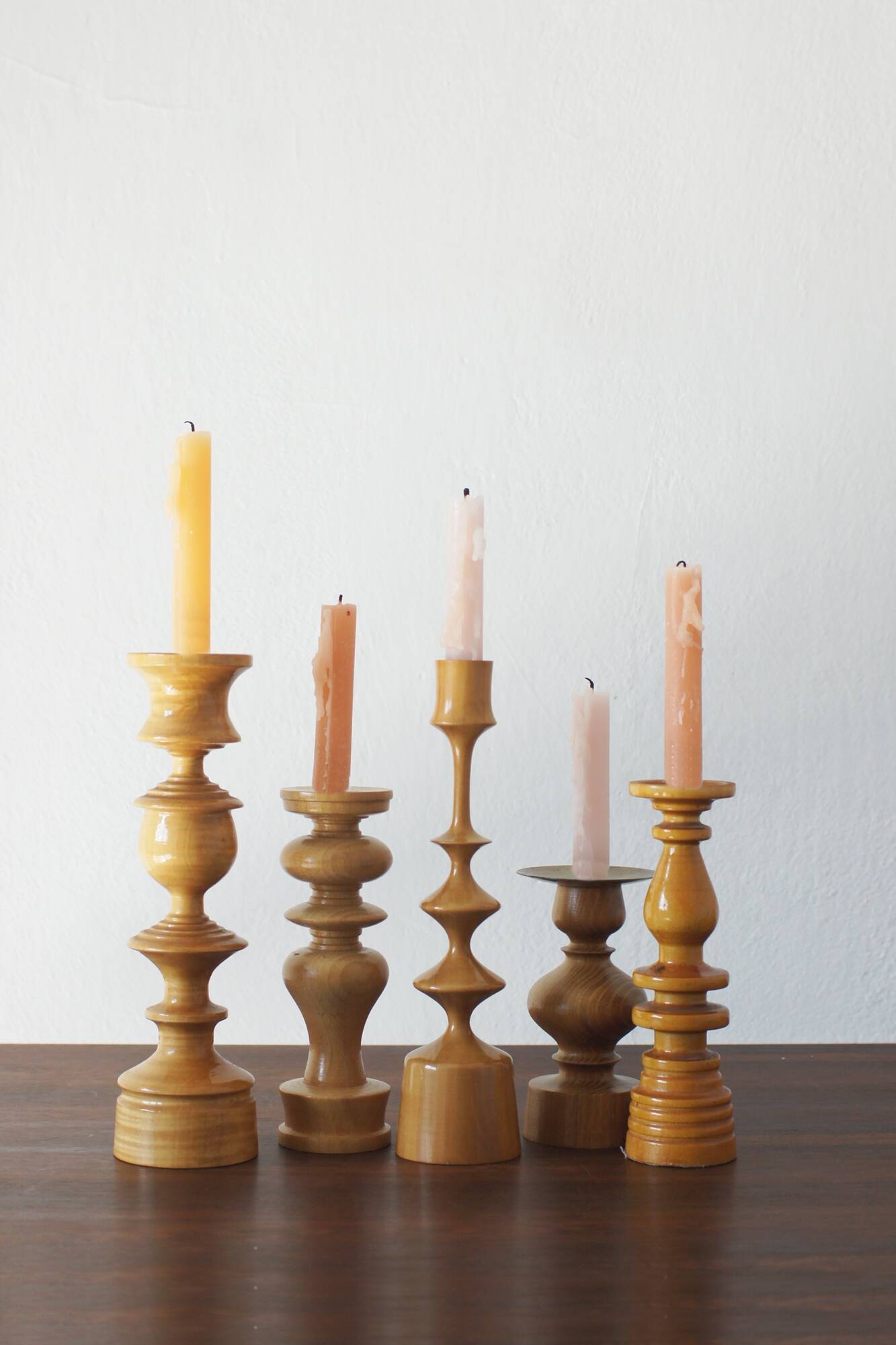 Scandinavian Wooden Candleholders, Set of 5