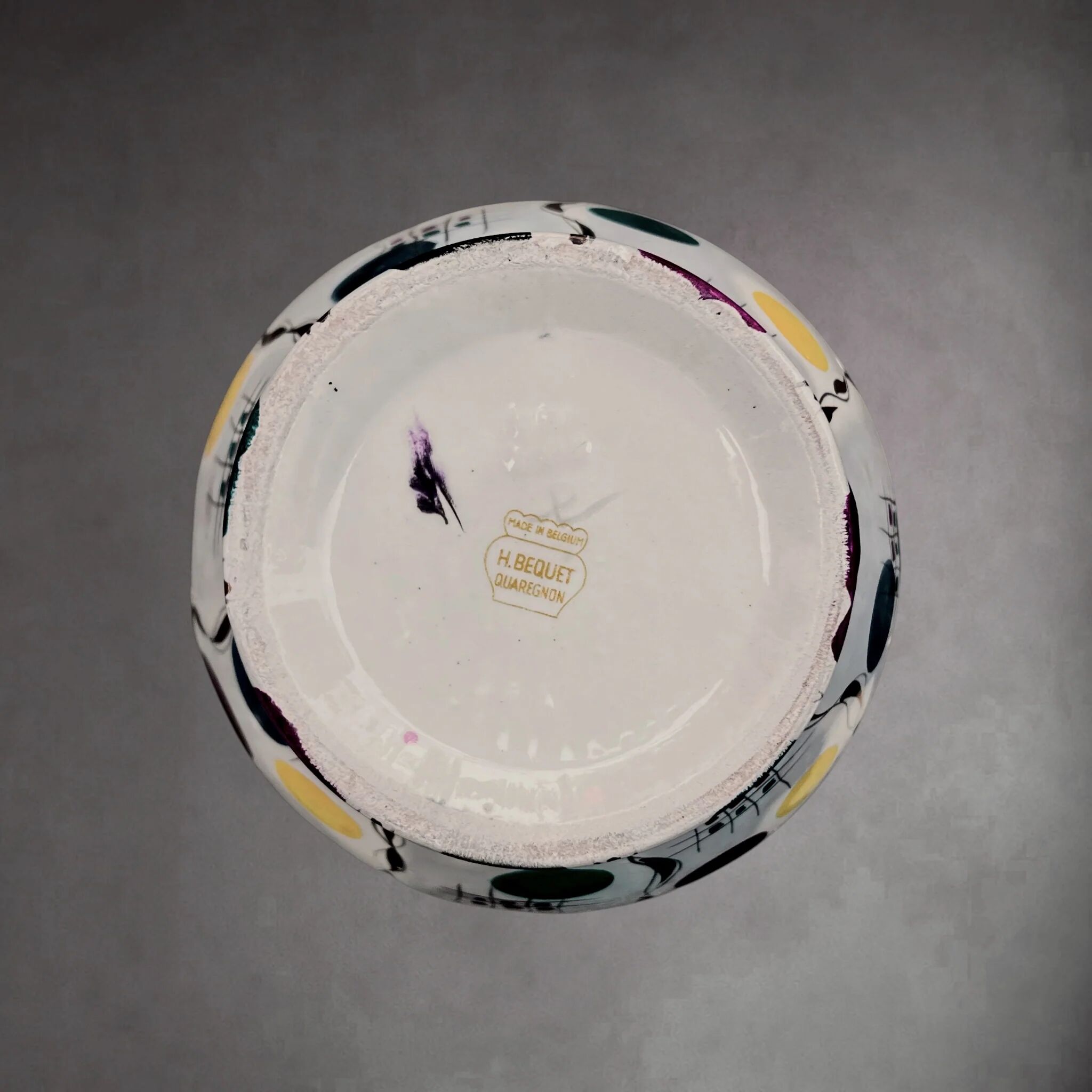 Vase Hubert Bequet Quaregnon en Faïence Nacrée Décor Confetti - Années 50-60