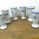 Set of 6 mazagrans with plant motif (carnations) blue-gray on white background