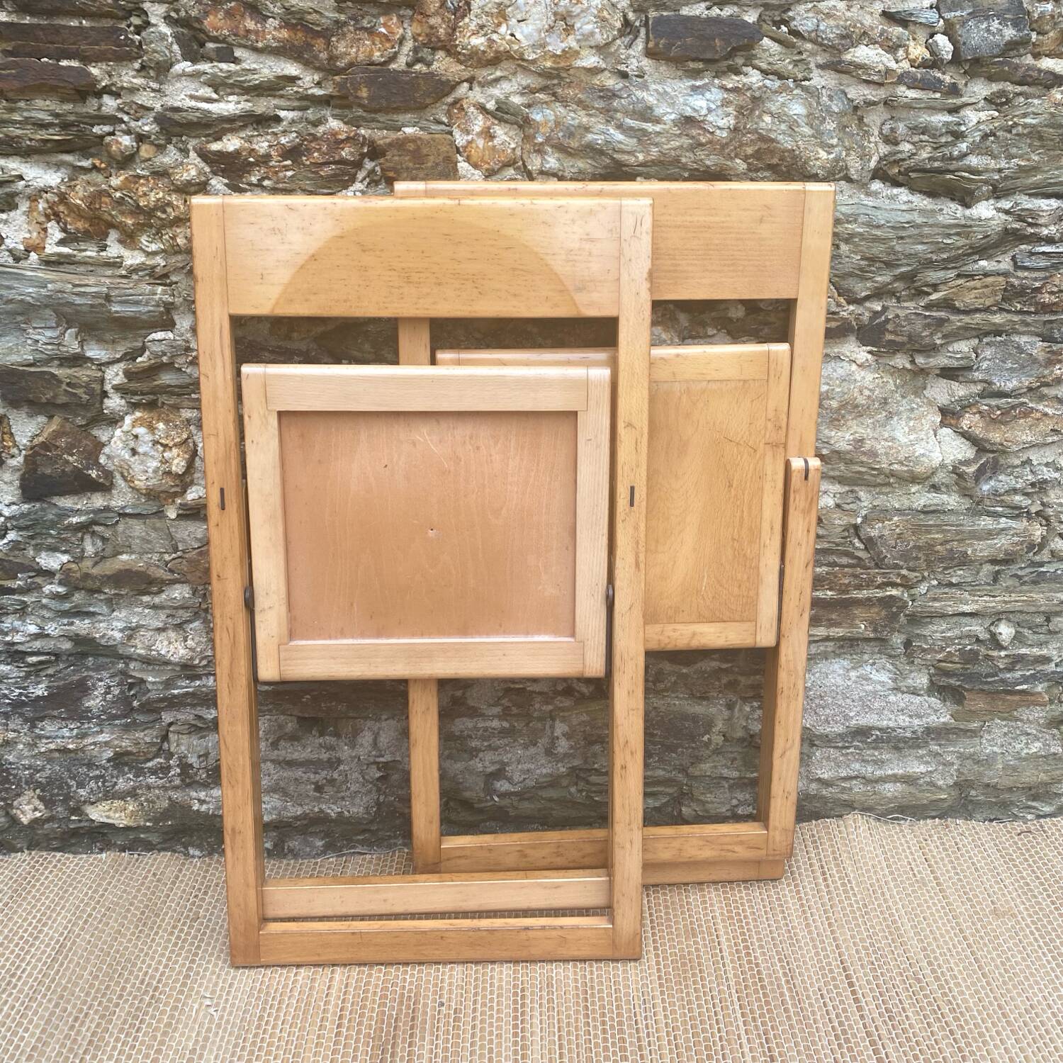 Extra flat vintage beech folding chairs