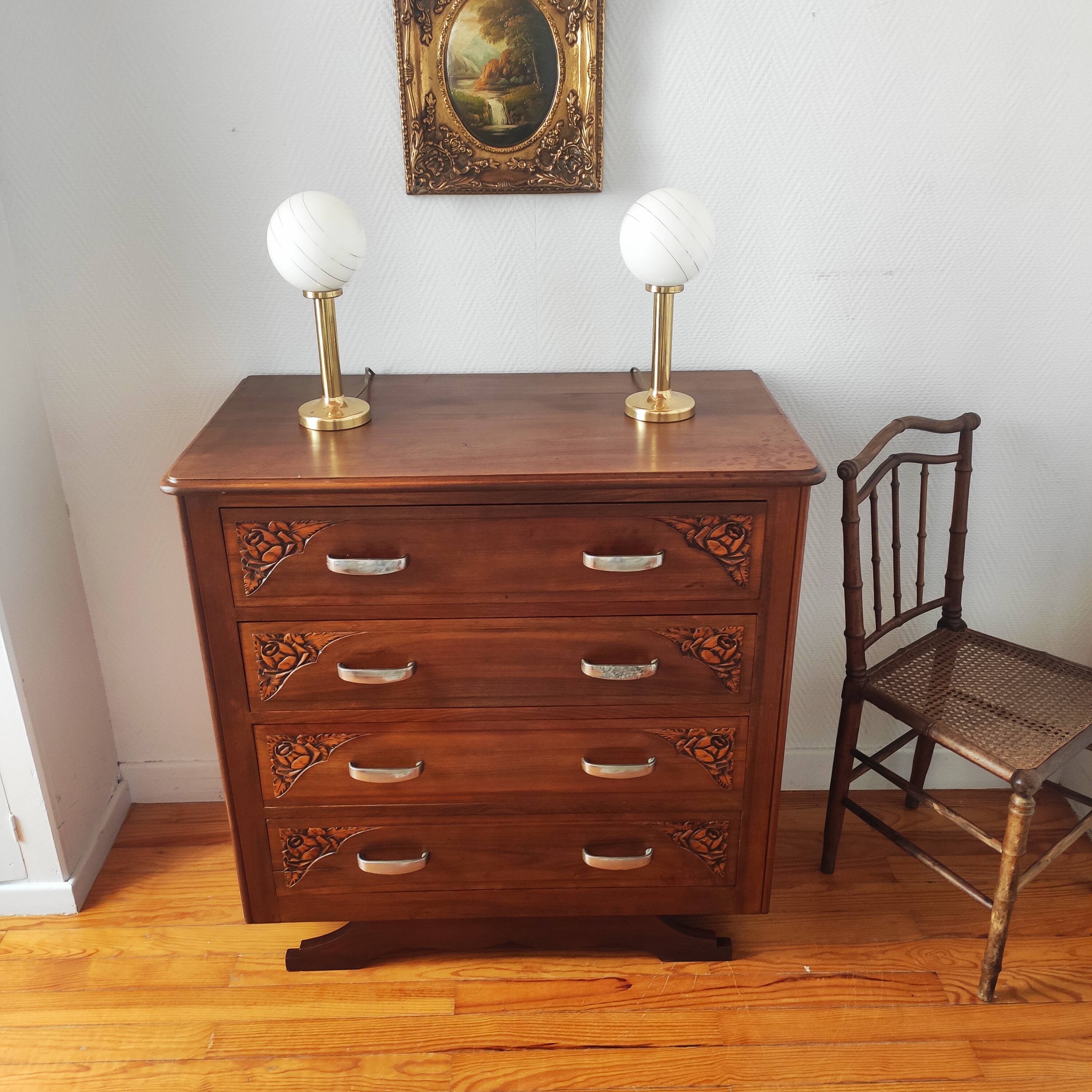 Art Deco chest of drawers in solid walnut