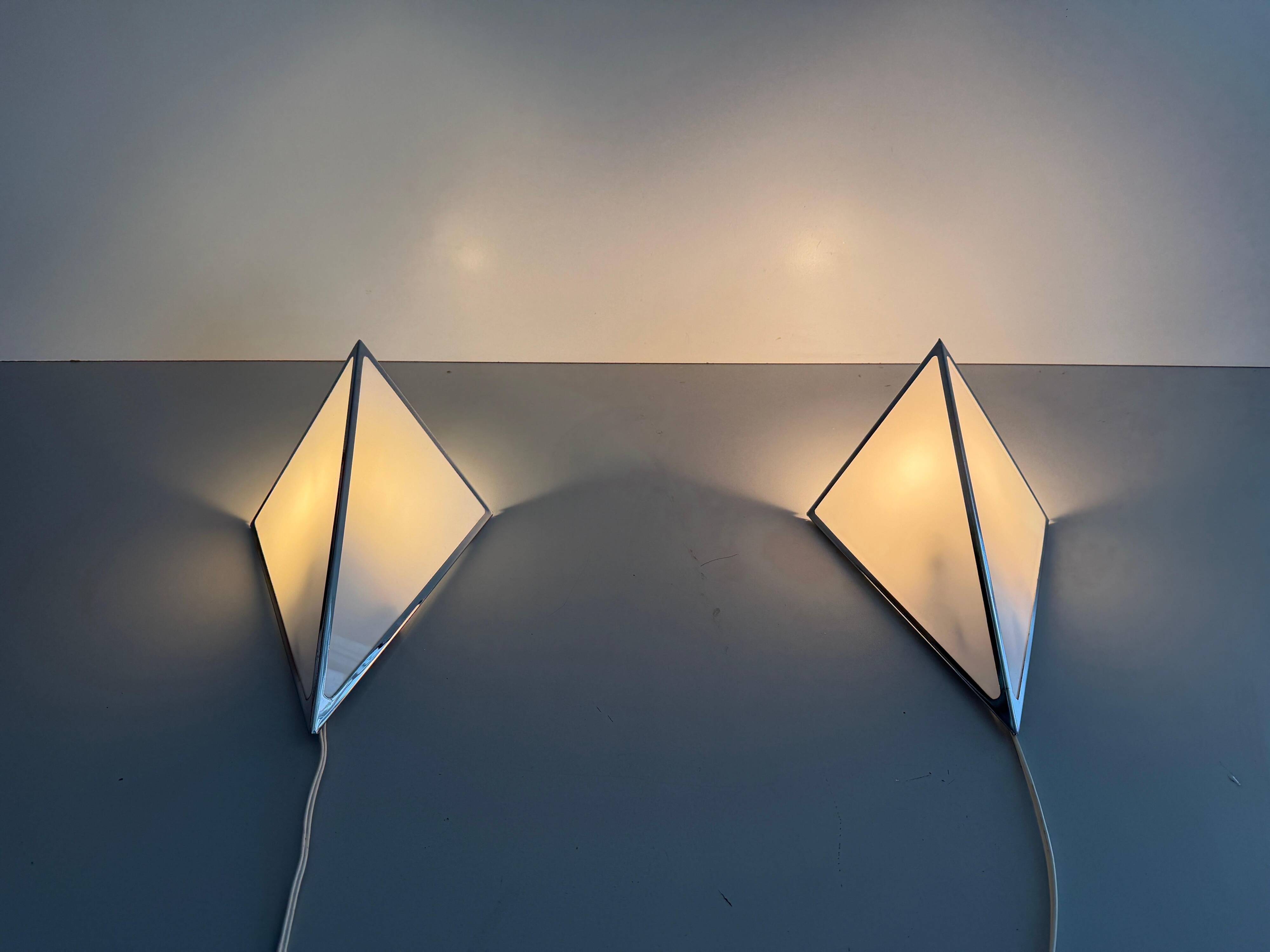 Pair of opal glass wall lights with an aluminium body, 1980s, Germany