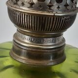 Lampe ancienne à pétrole en verre émaillé signée matador brenner