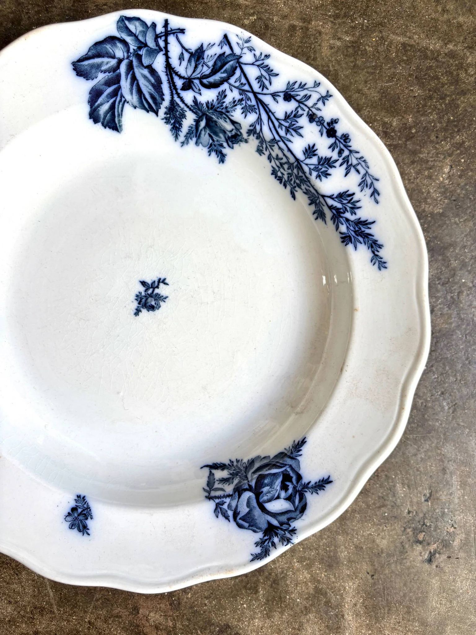 Plat rond et creux BWM & Co en terre de fer, service "Florentine"