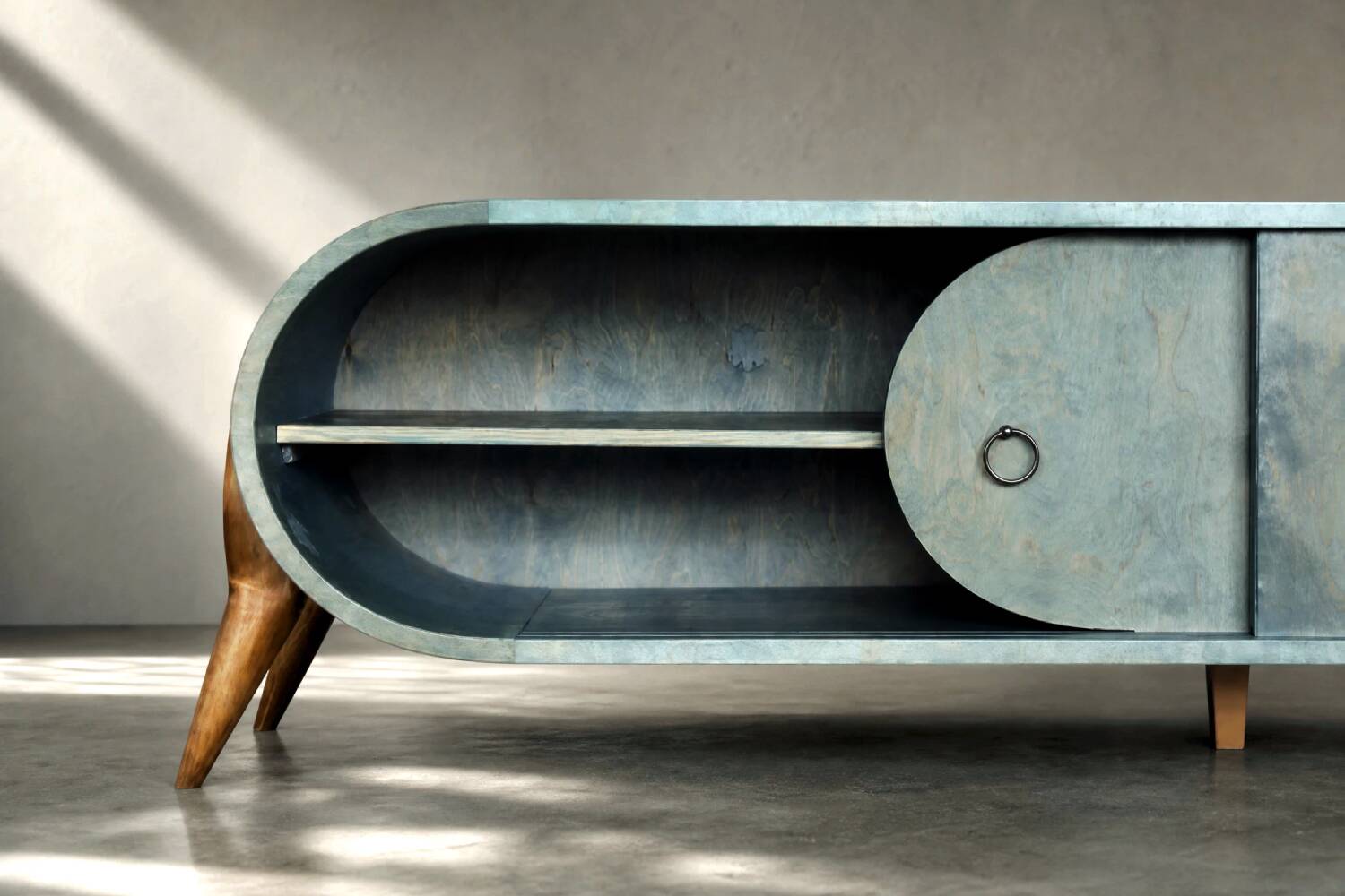 Mid-Century Modern Italian Turquoise Streamline Wood Sideboard, 1960s