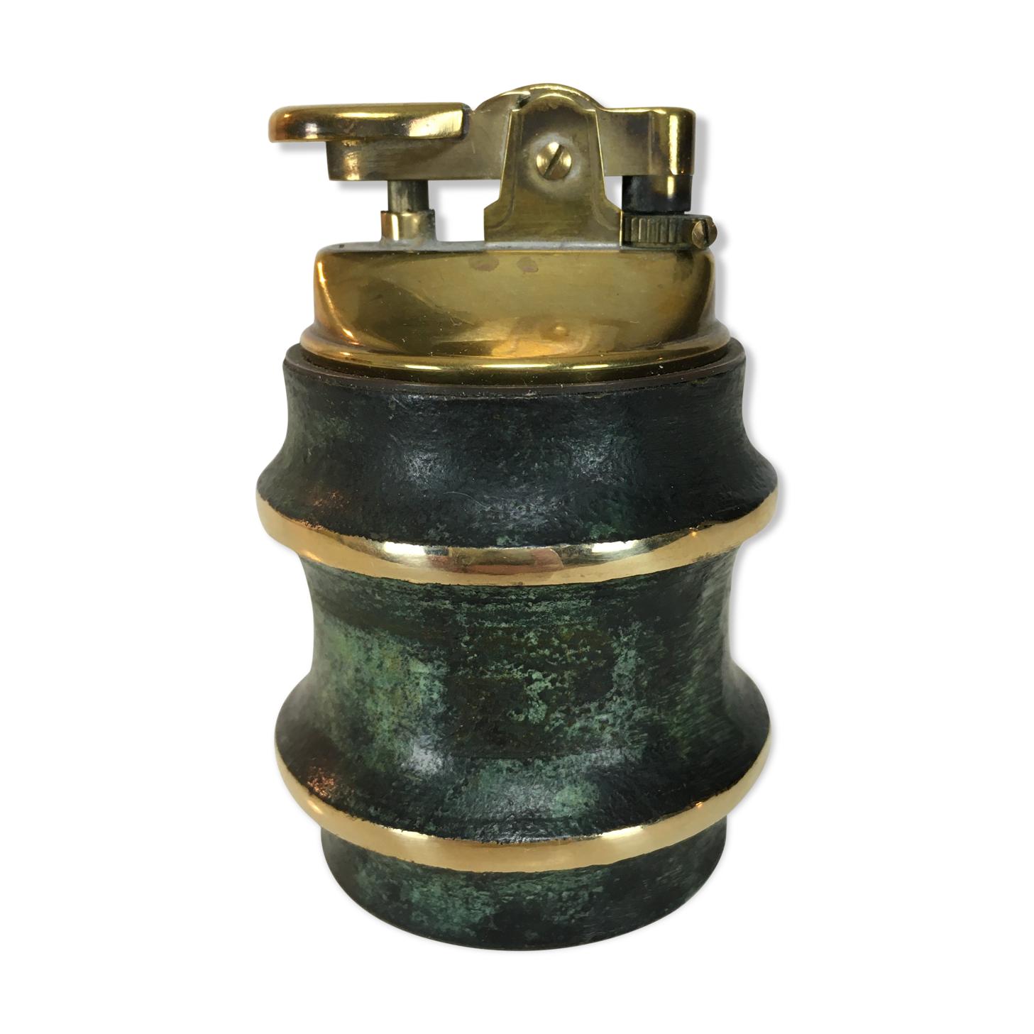 Black and gilded 1950s table lighter, bamboo design