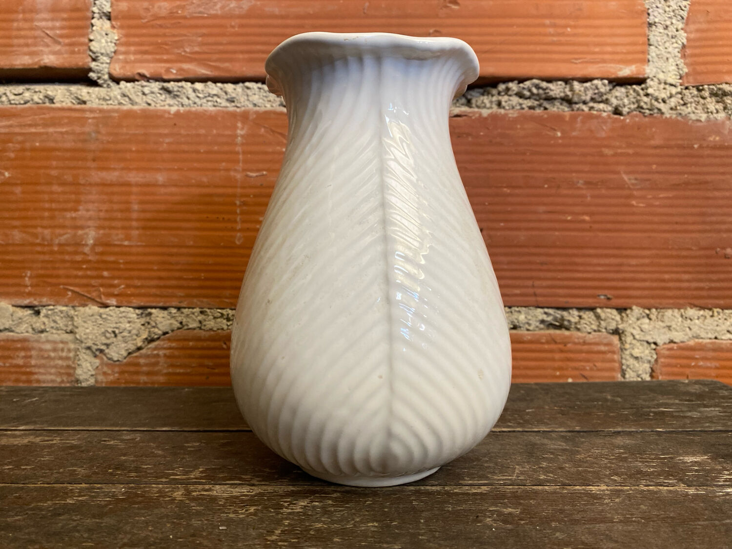 Vintage White Ceramic Flower-Shaped Vase France