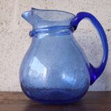 Large blue bubble blown pitcher