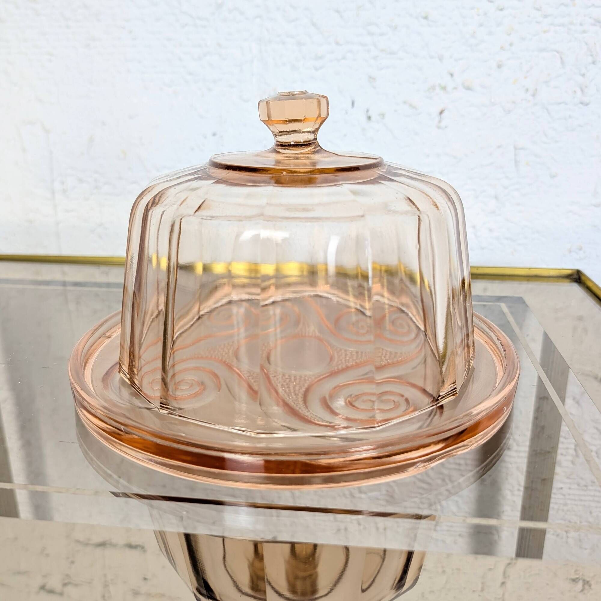 Art Deco pink glass cheese dome