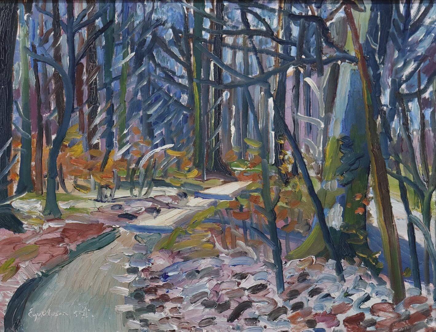 Swedish Oil on Canvas – “Forest” by Eyvind Olesen – Dated 1957