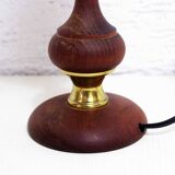 Vintage teak and pink glass lamp