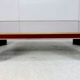 Coffee table Eric Maville glass brass plexiglass wood France, 70s. Small scratches. small