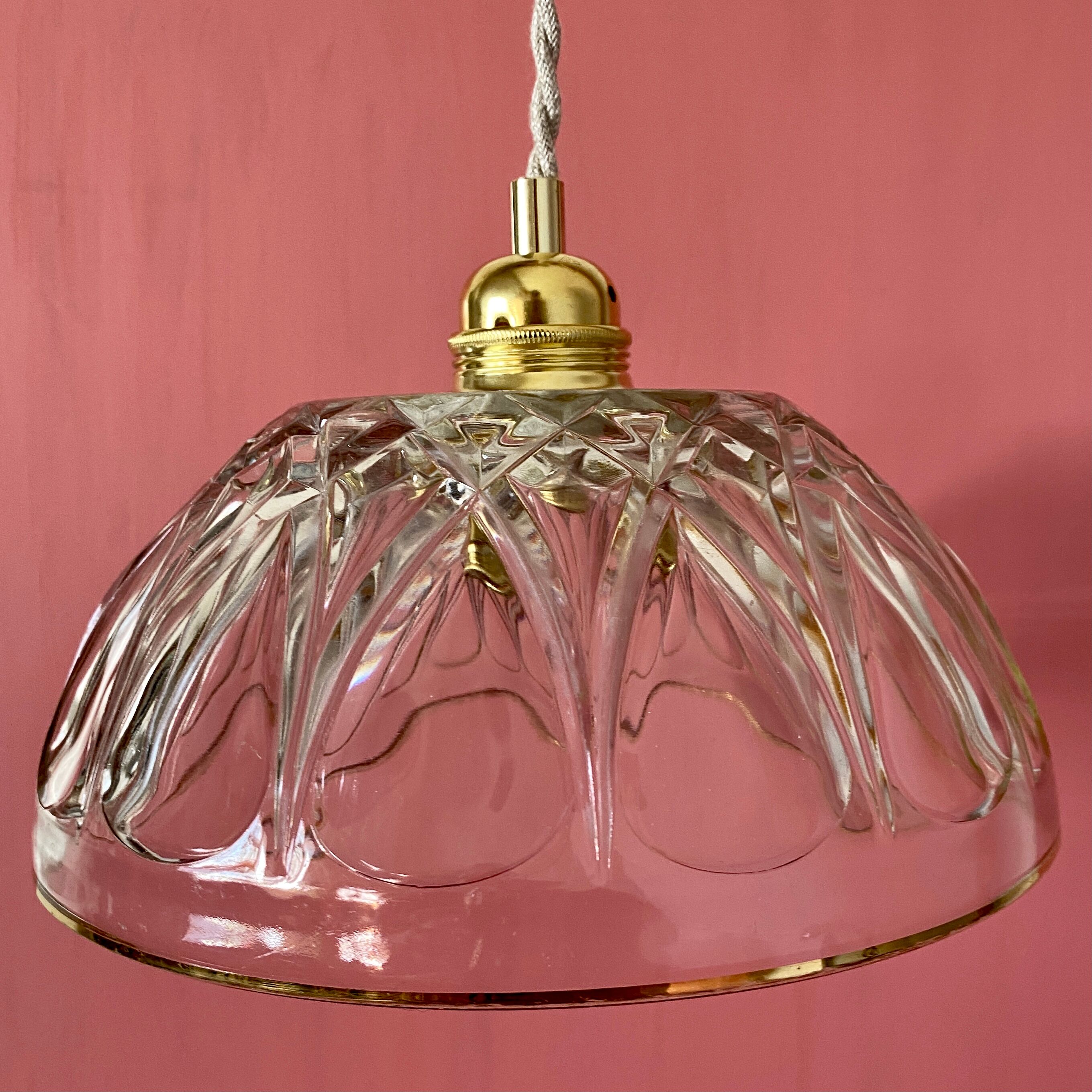 Vintage aabt-jour pendant lamp in molded glass