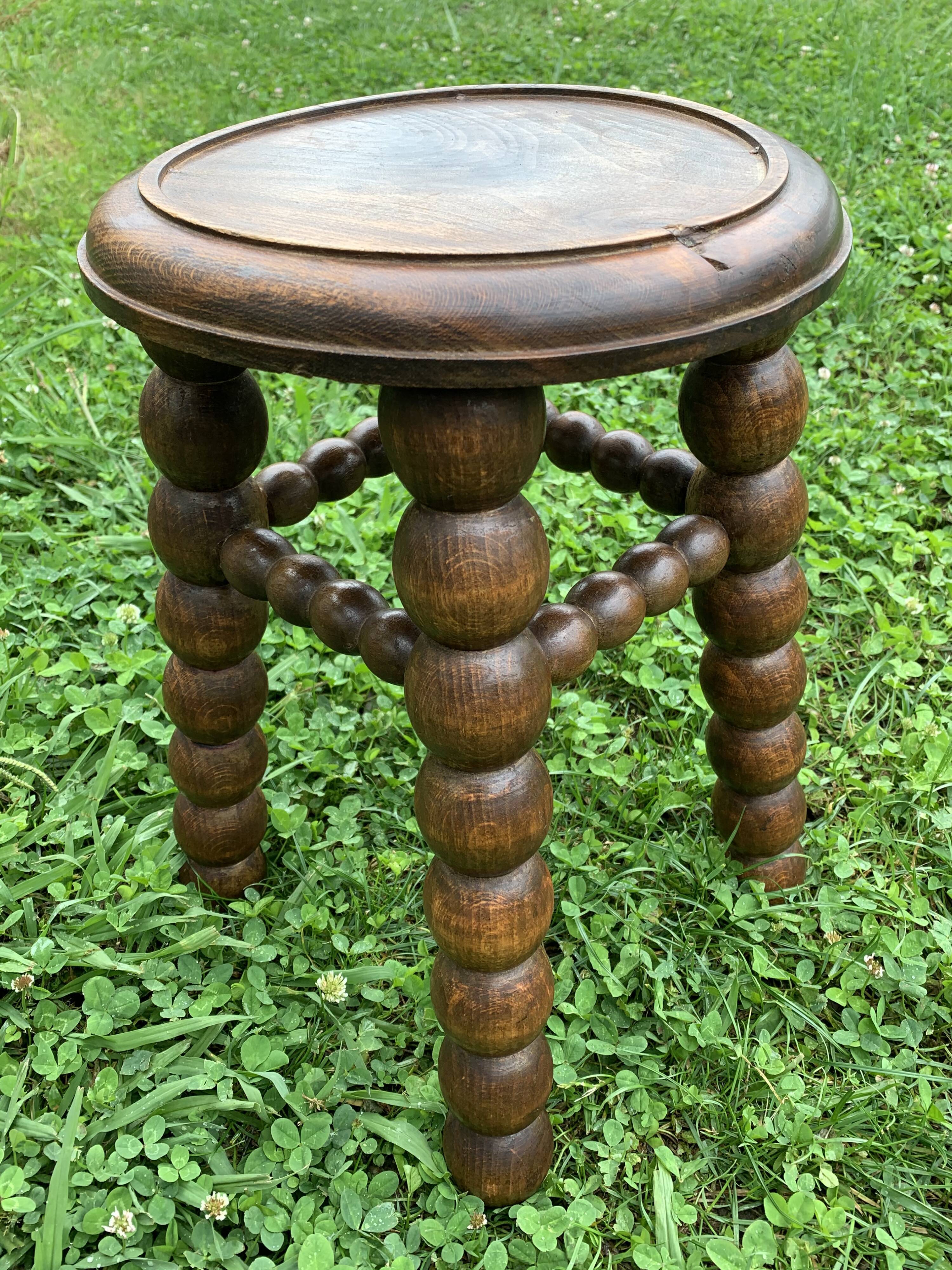 French turned wood stool 1950