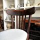 Bistro chair in bent beech and beige mixed fabric.