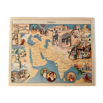 Affiche ancienne carte illustrée de l'Orient de 1948 - JP Pinchon