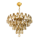 Lustre vintage en laiton doré avec des pampilles en cristal.