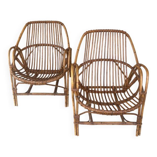 Paire de fauteuils en rotin vintage des années 60 – un intemporel parfait dedans comme dehors